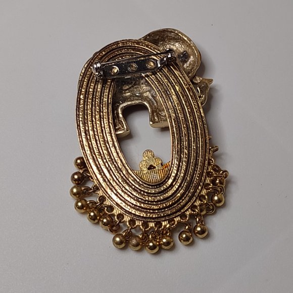 Gold Tone And Orange Dangling Bead Lucky Elephant Brooch - Picture 13 of 16